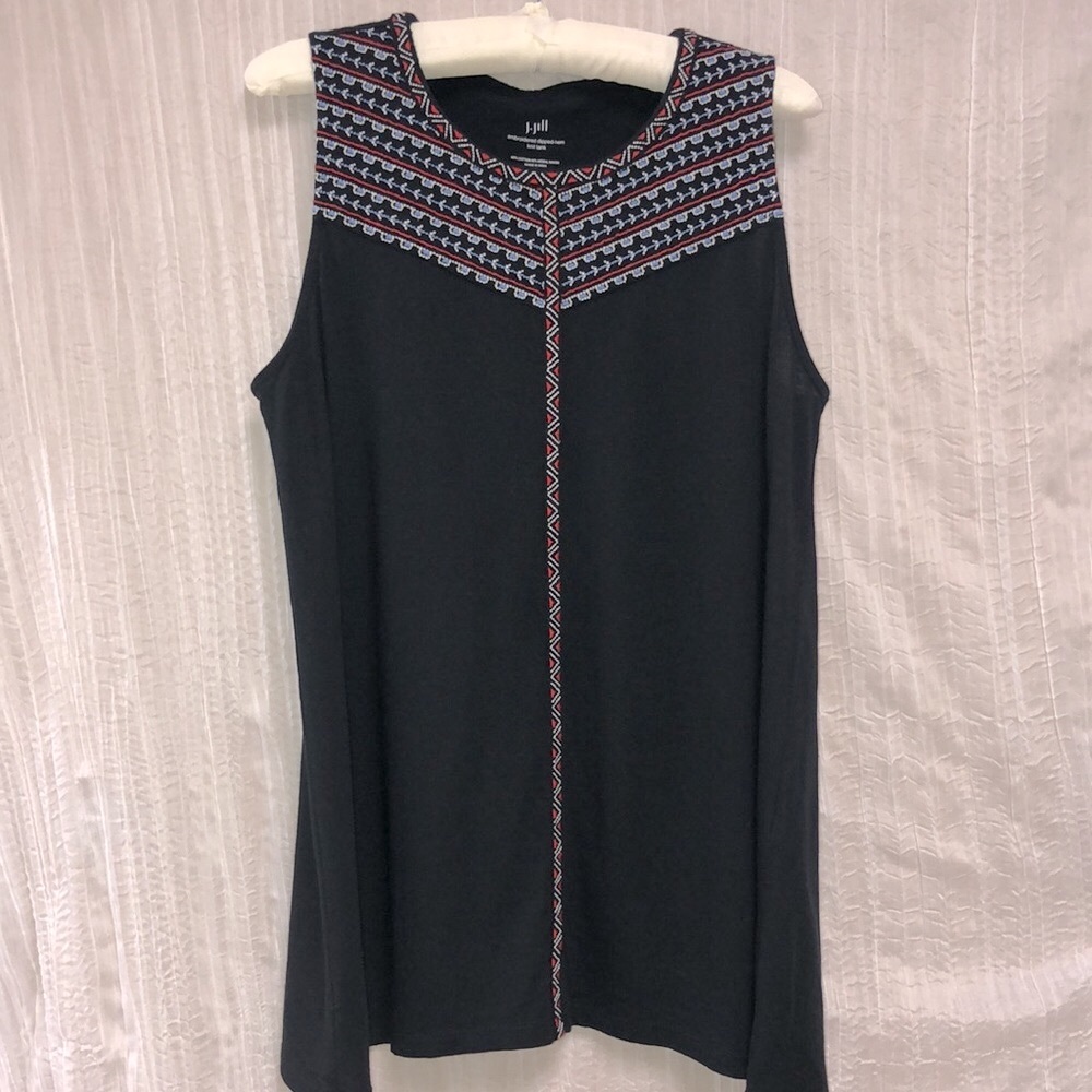 [J. Jill] Embroidered Dipped-Hem Knit Cotton Tank
